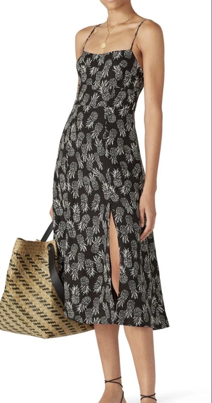 ASTR The Label Keilani linen black pineapple dress Medium Coconut Girl Tropical